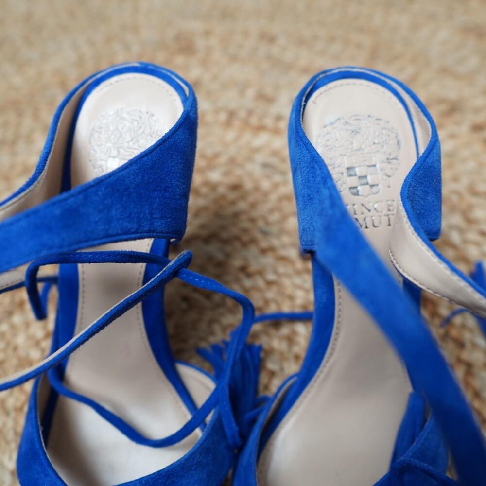 Vince Camuto Blue Suede Lace Up Heels 8M - Picture 3 of 6